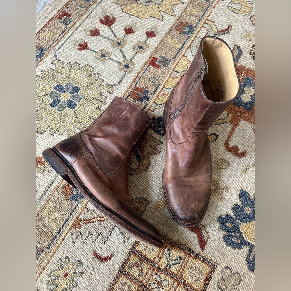 Frye Brown Leather Side-Zip Boots